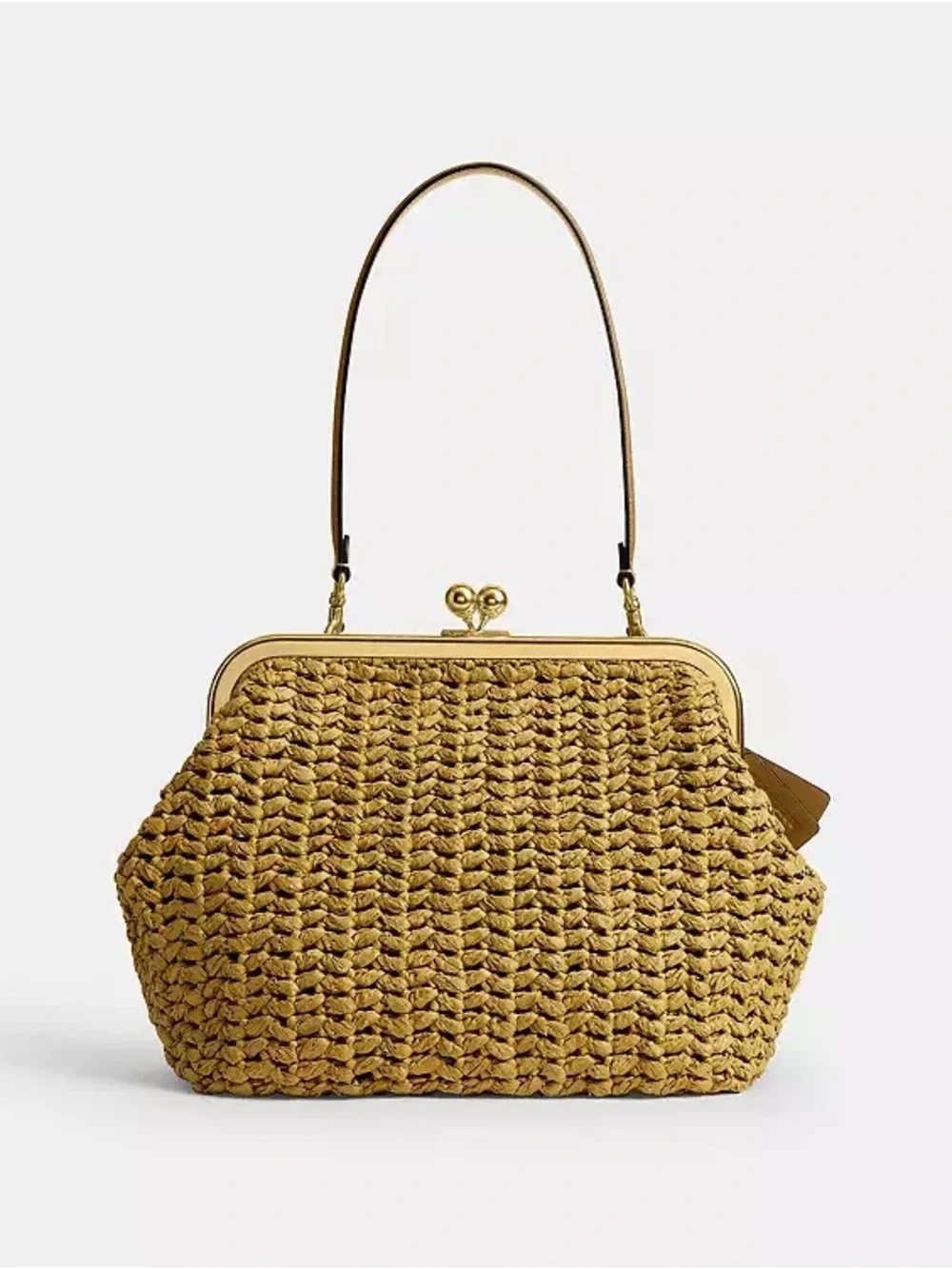 NWT Coach Kisslock Frame Bag 27 Brass Muted Olive Raffia - Picture 2 of 10